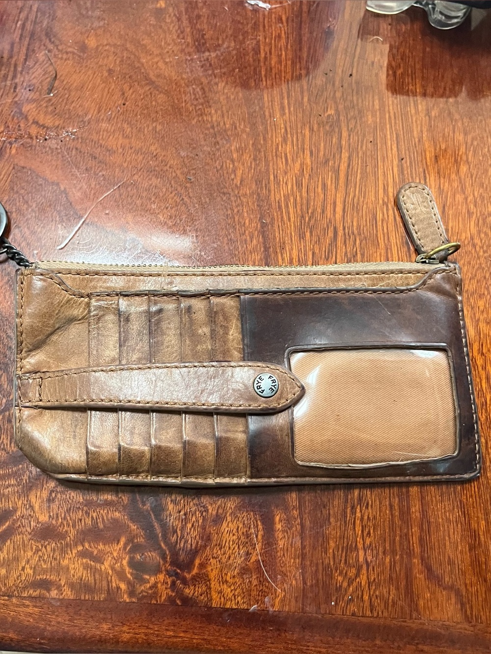 Frye Melissa Western Leather Snap
Card Wallet Key Ring in Distressed Tan Brown